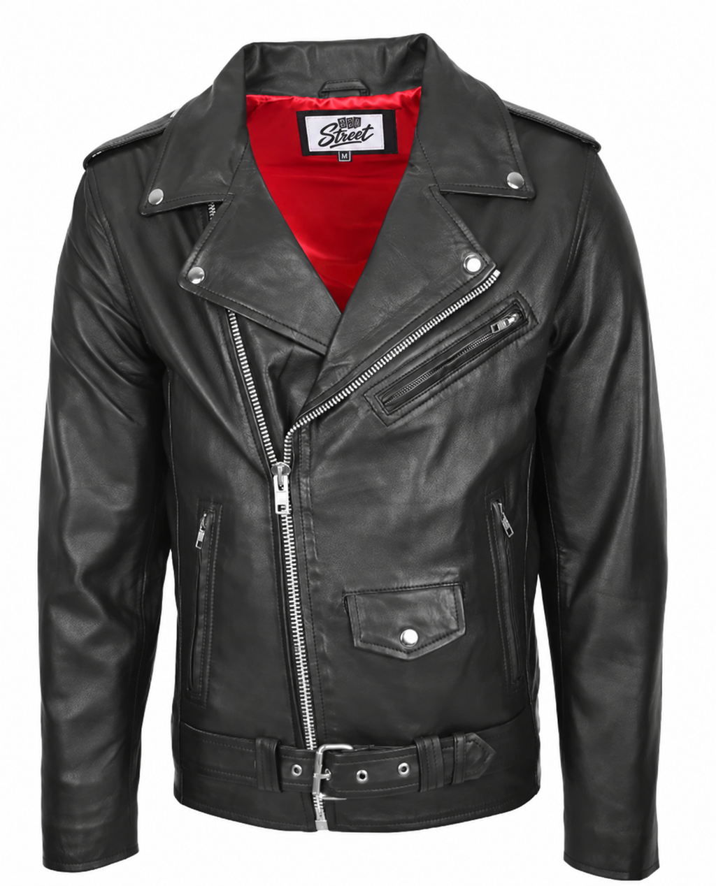 Mens Real Leather Biker Jacket Rob Black