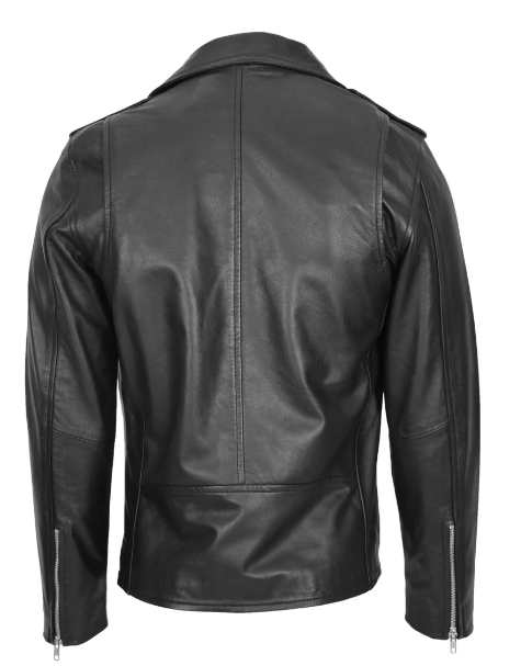 Mens Real Leather Biker Jacket Rob Black
