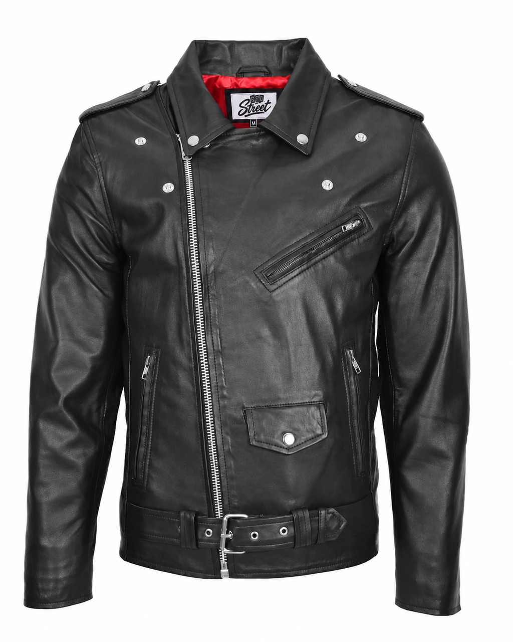 Mens Real Leather Biker Jacket Rob Black