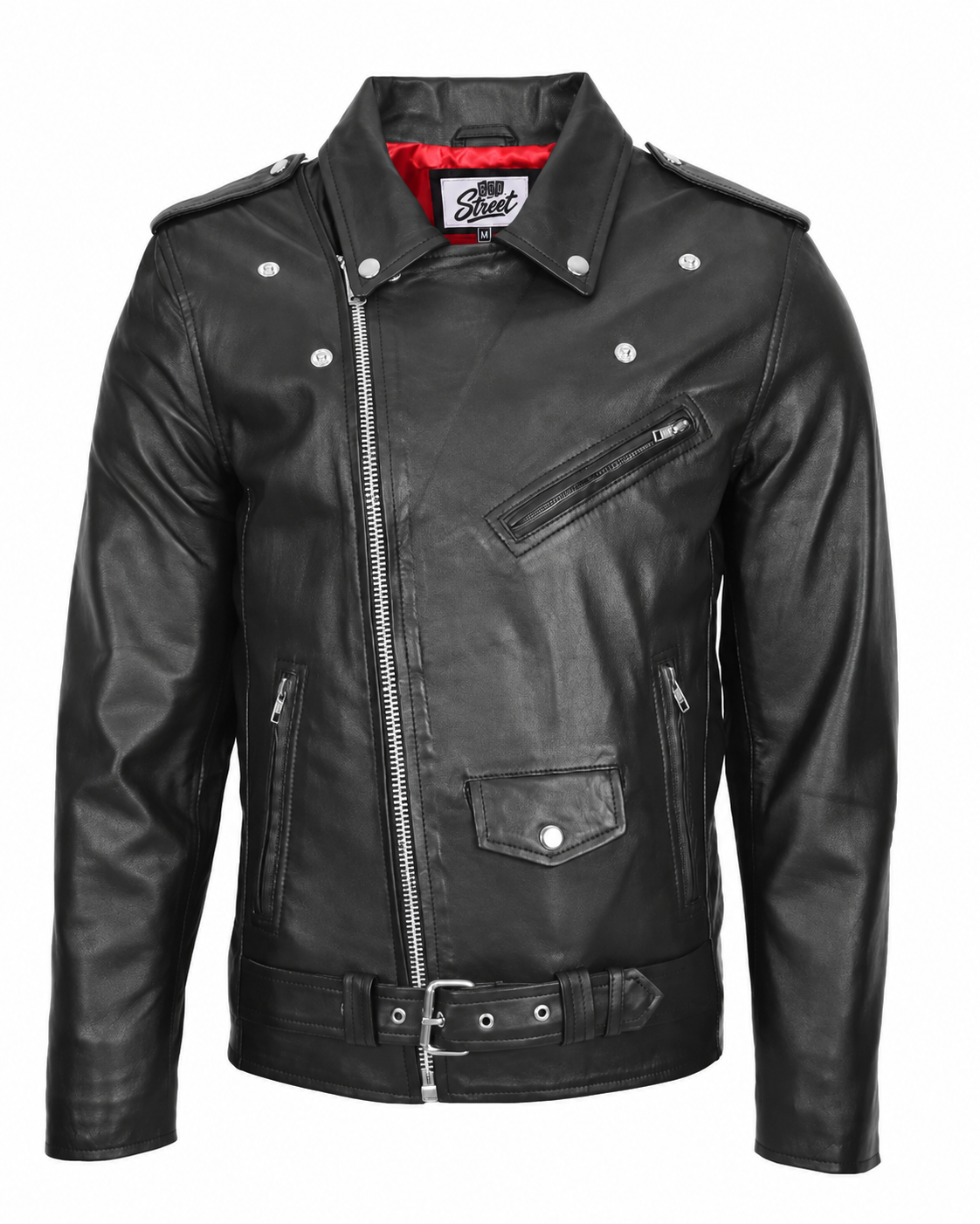 Mens Real Leather Biker Jacket Rob Black