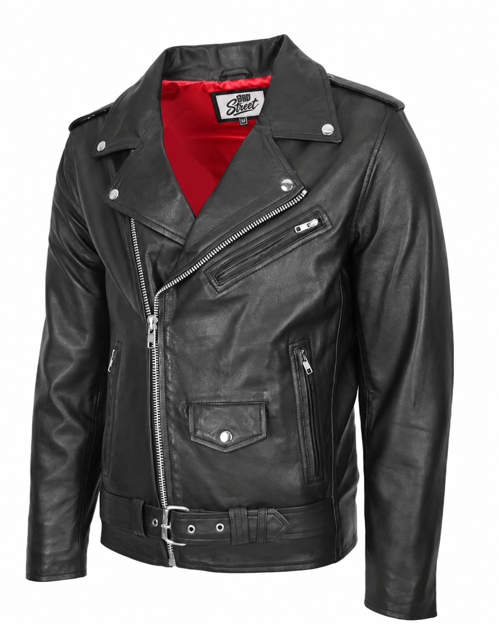 Mens Real Leather Biker Jacket Rob Black