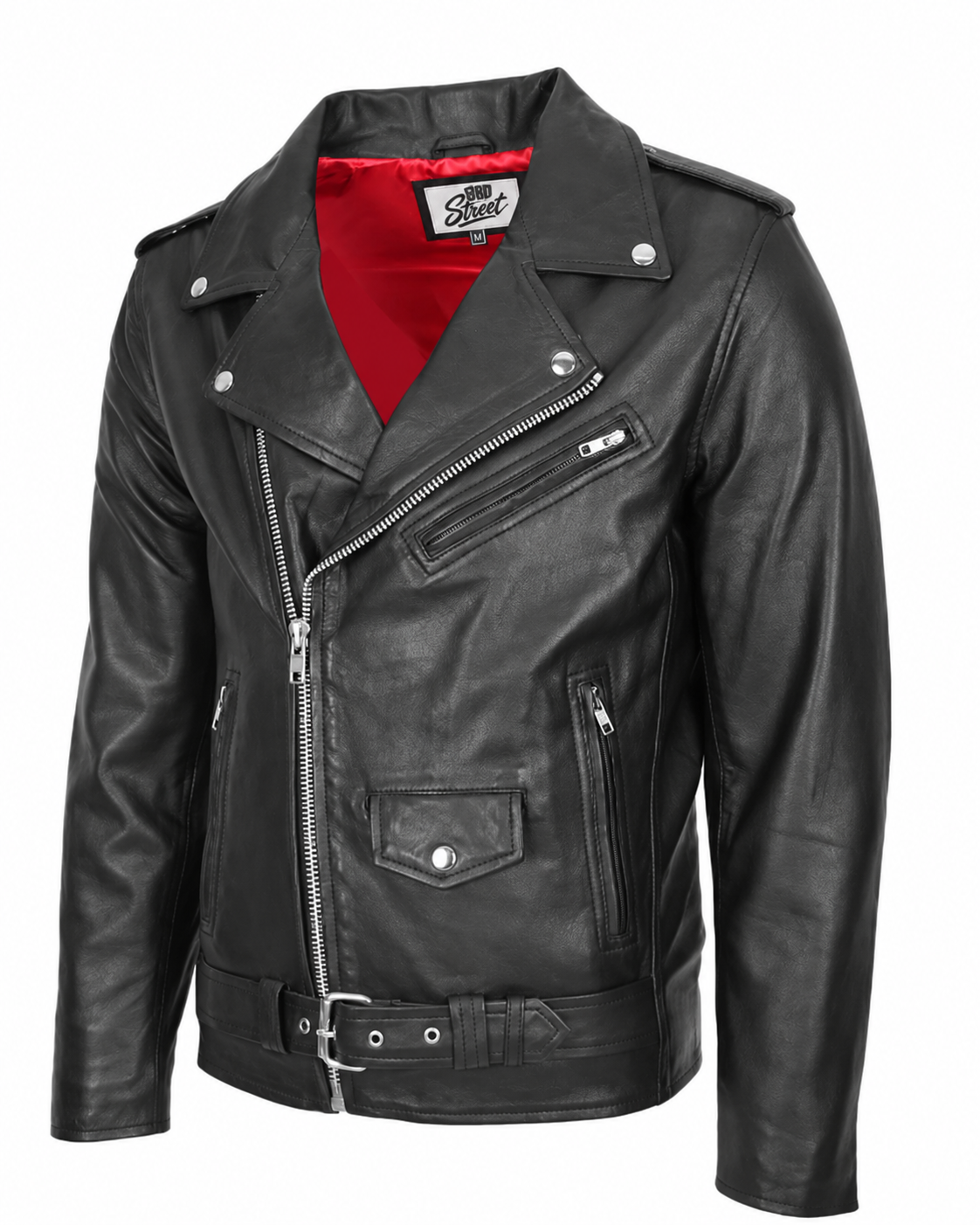 Mens Real Leather Biker Jacket Rob Black